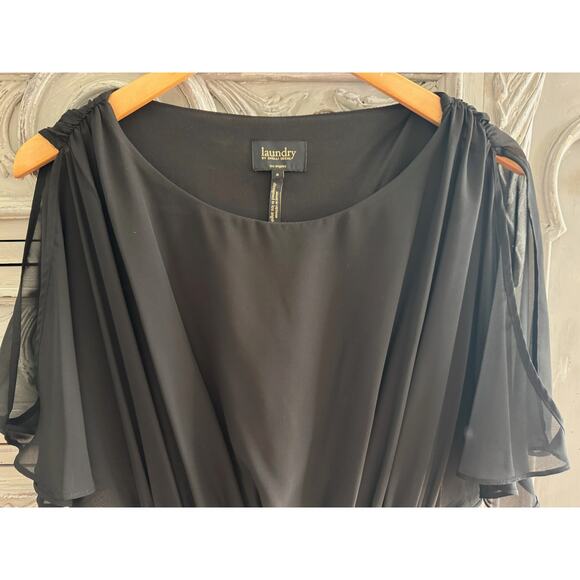 Laundry Dress Sz 6 Black Flowy Maxi Scoop Neck Flutter Sleeve Stretchy Waist NWT - Picture 4 of 7
